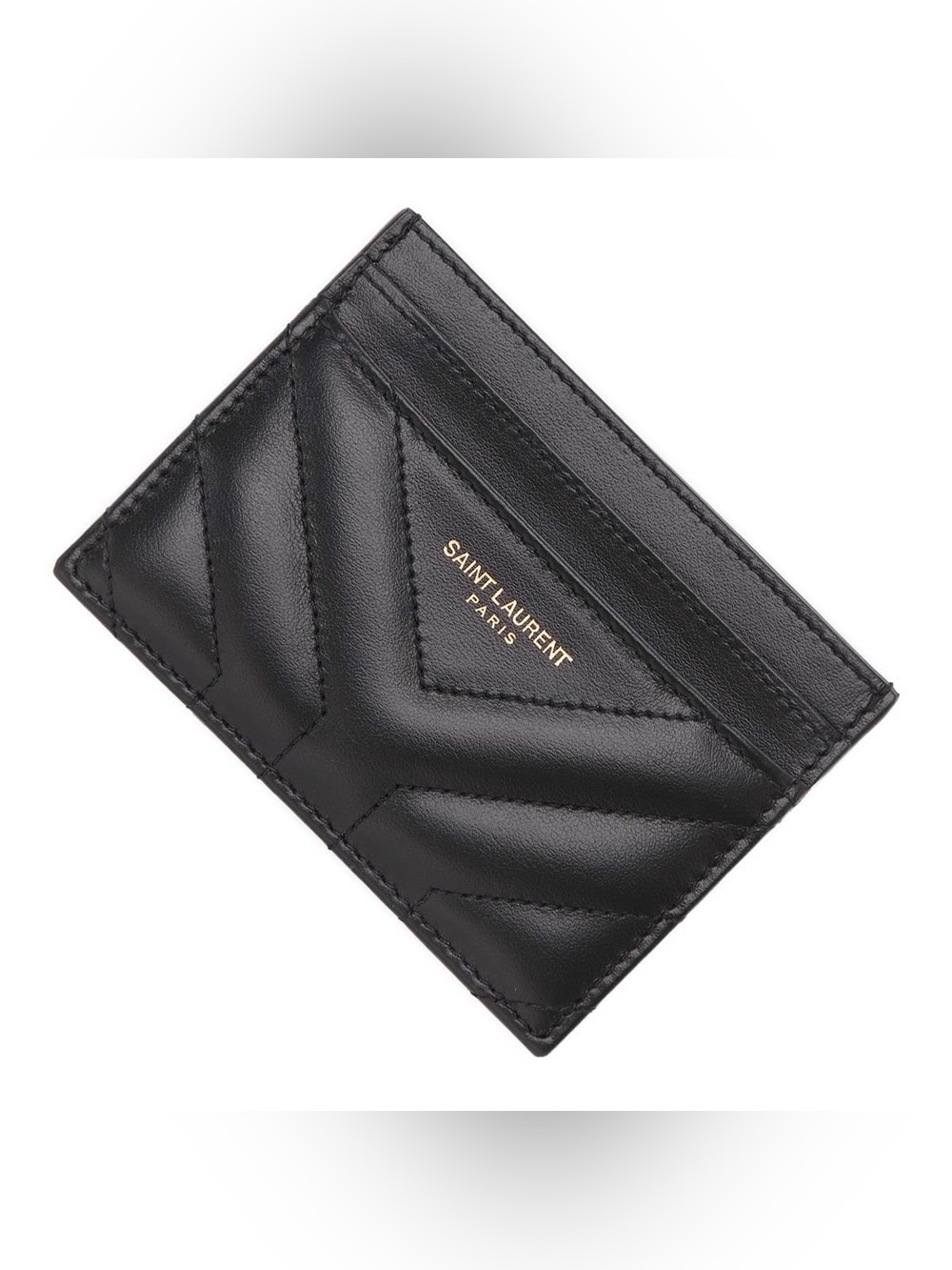 Saint Laurent Joan Black Card Case In Quilted, Chevron Calfskin Leather w/ CoA - Picture 3 of 13